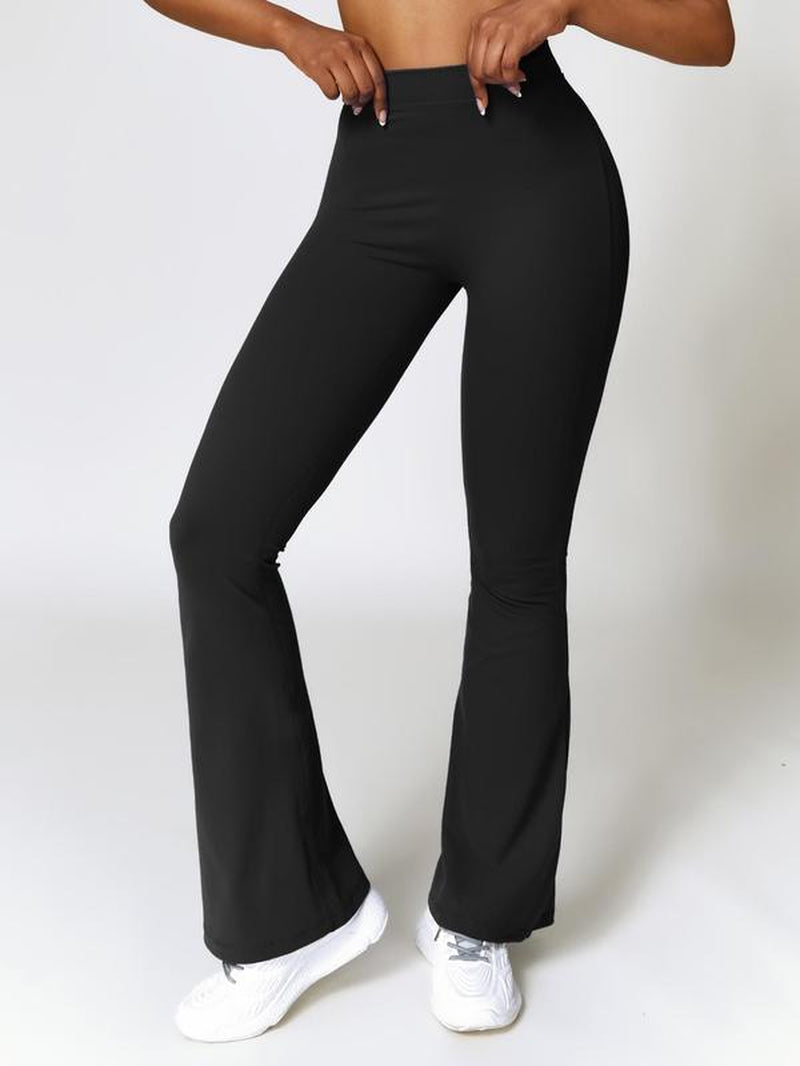 Women'S Solid Ruched Flare Leg Sports Leggings, High Waist Tight-Fitting Bell Bottom Pants for Gym Yoga Workout, Ladies Sportswear Clothing for Indoor Outdoor Wear, Women'S Tight Pants, Tummy Control