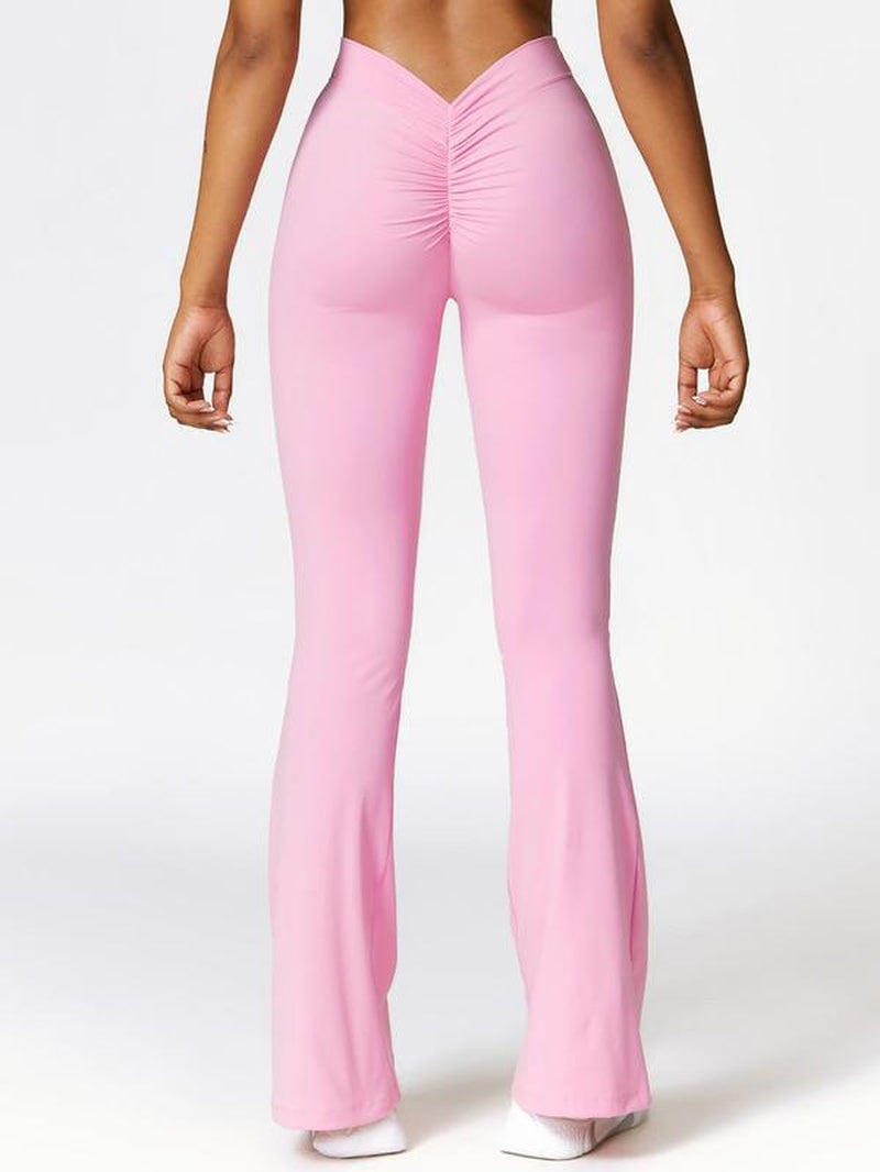 Women'S Solid Ruched Flare Leg Sports Leggings, High Waist Tight-Fitting Bell Bottom Pants for Gym Yoga Workout, Ladies Sportswear Clothing for Indoor Outdoor Wear, Women'S Tight Pants, Tummy Control