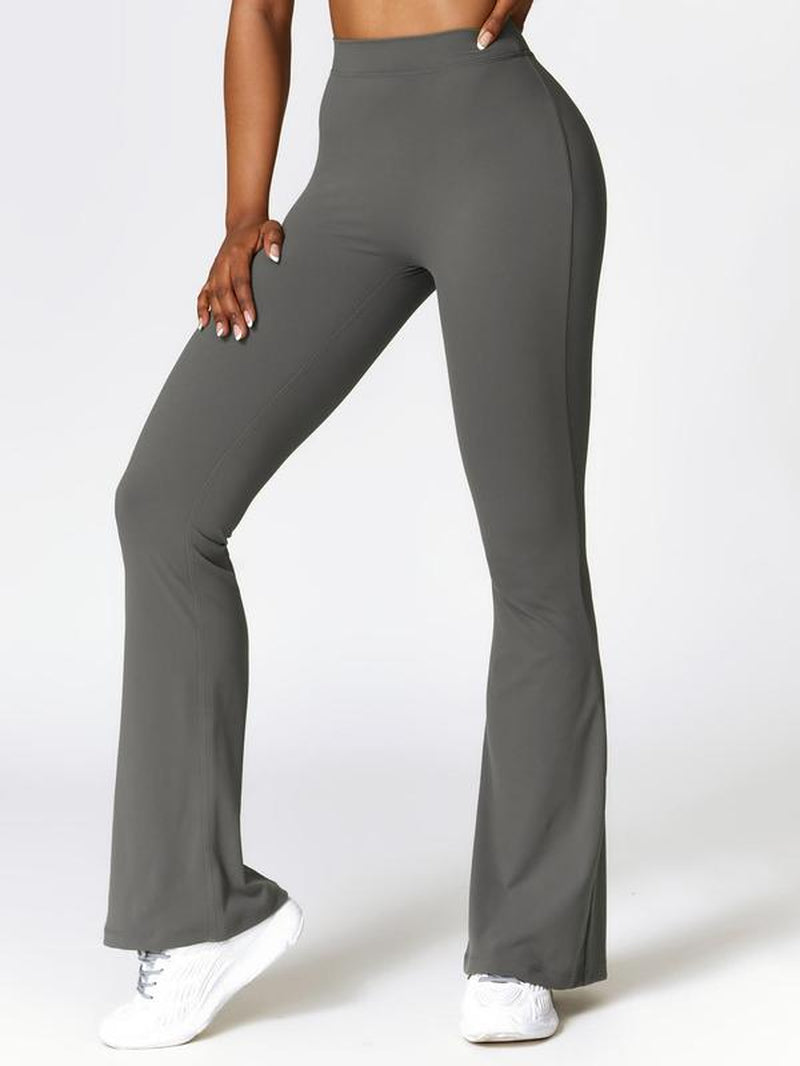 Women'S Solid Ruched Flare Leg Sports Leggings, High Waist Tight-Fitting Bell Bottom Pants for Gym Yoga Workout, Ladies Sportswear Clothing for Indoor Outdoor Wear, Women'S Tight Pants, Tummy Control