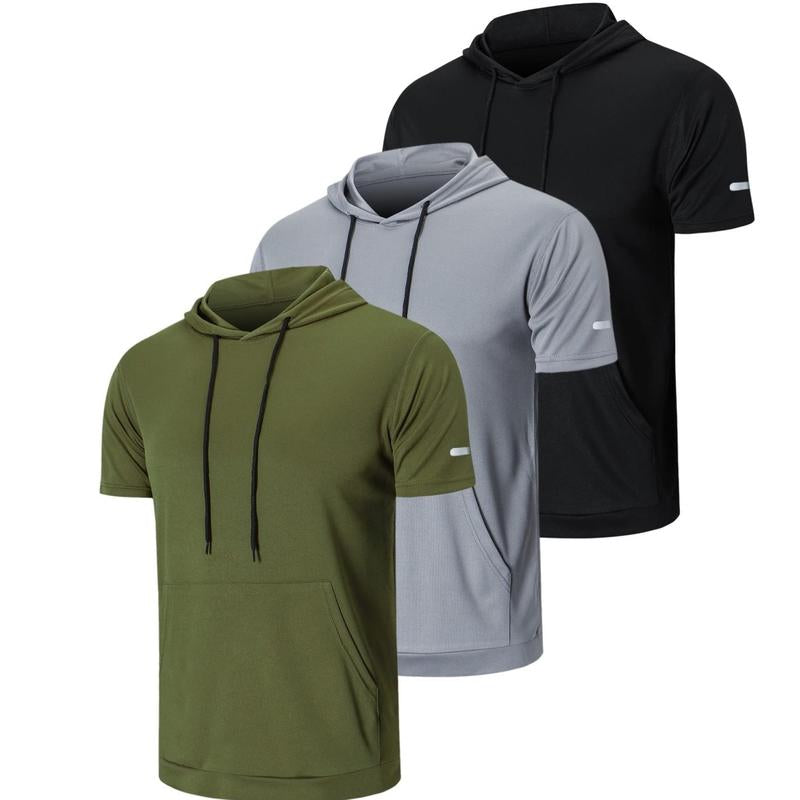 Men'S Muscle Moisture Wicking Shortsleeve Athletic T-Shirt Solid Color Versatile Casual Workout Essentials Hoodie-Beige Plain Springtok Activewear Training Menswear