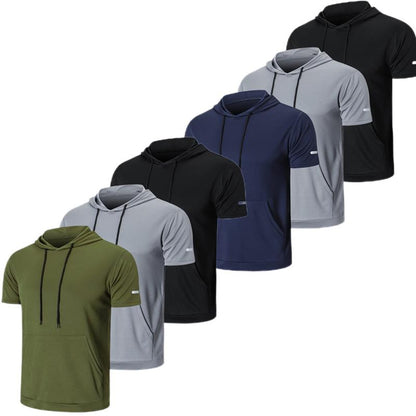 Men'S Muscle Moisture Wicking Shortsleeve Athletic T-Shirt Solid Color Versatile Casual Workout Essentials Hoodie-Beige Plain Springtok Activewear Training Menswear