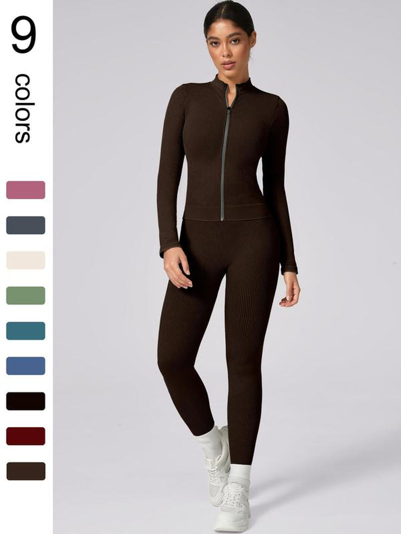 Women'S Plain Tracksuit Set, Comfort Sports Zip up Crop Jacket & High Waist Leggings, Ladies Spring & Fall Clothes, Gym Wear, Sweatsuit, Outfit Sets for Women, Yoga Clothes Set, Athletic Tracksuit, Elegant Gym Outfits, Workout Sets for Women