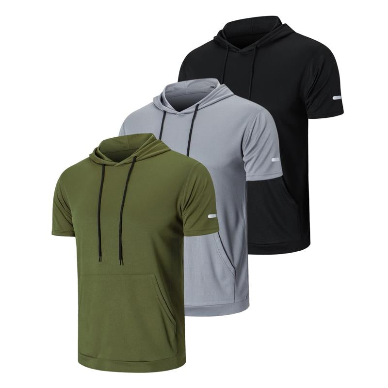 Men'S Muscle Moisture Wicking Shortsleeve Athletic T-Shirt Solid Color Versatile Casual Workout Essentials Hoodie-Beige Plain Springtok Activewear Training Menswear