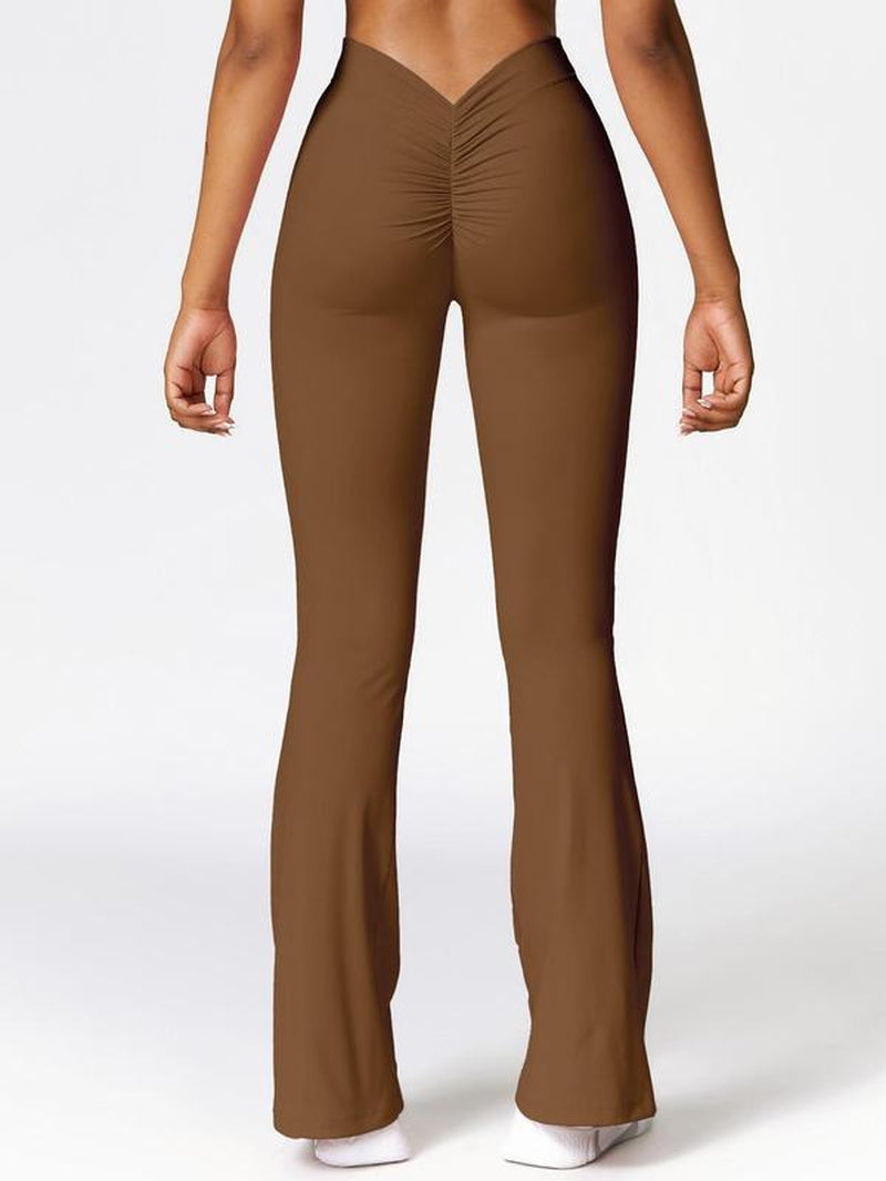 Women'S Solid Ruched Flare Leg Sports Leggings, High Waist Tight-Fitting Bell Bottom Pants for Gym Yoga Workout, Ladies Sportswear Clothing for Indoor Outdoor Wear, Women'S Tight Pants, Tummy Control
