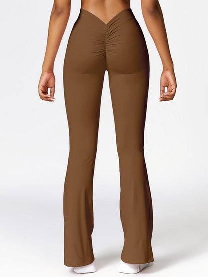 Women'S Solid Ruched Flare Leg Sports Leggings, High Waist Tight-Fitting Bell Bottom Pants for Gym Yoga Workout, Ladies Sportswear Clothing for Indoor Outdoor Wear, Women'S Tight Pants, Tummy Control