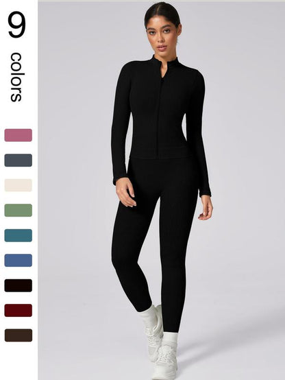 Women'S Plain Tracksuit Set, Comfort Sports Zip up Crop Jacket & High Waist Leggings, Ladies Spring & Fall Clothes, Gym Wear, Sweatsuit, Outfit Sets for Women, Yoga Clothes Set, Athletic Tracksuit, Elegant Gym Outfits, Workout Sets for Women