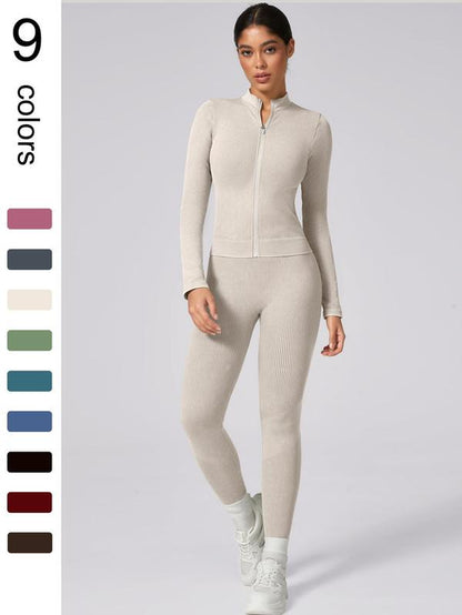 Women'S Plain Tracksuit Set, Comfort Sports Zip up Crop Jacket & High Waist Leggings, Ladies Spring & Fall Clothes, Gym Wear, Sweatsuit, Outfit Sets for Women, Yoga Clothes Set, Athletic Tracksuit, Elegant Gym Outfits, Workout Sets for Women