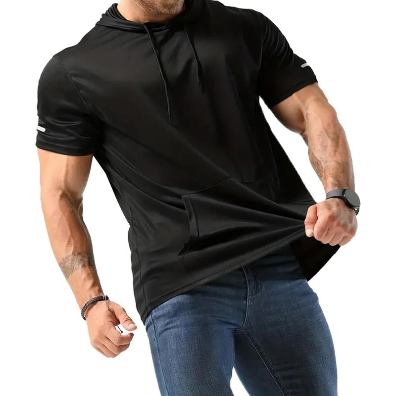 Men'S Muscle Moisture Wicking Shortsleeve Athletic T-Shirt Solid Color Versatile Casual Workout Essentials Hoodie-Beige Plain Springtok Activewear Training Menswear