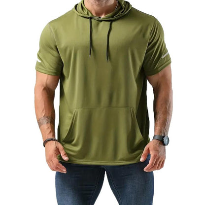 Men'S Muscle Moisture Wicking Shortsleeve Athletic T-Shirt Solid Color Versatile Casual Workout Essentials Hoodie-Beige Plain Springtok Activewear Training Menswear