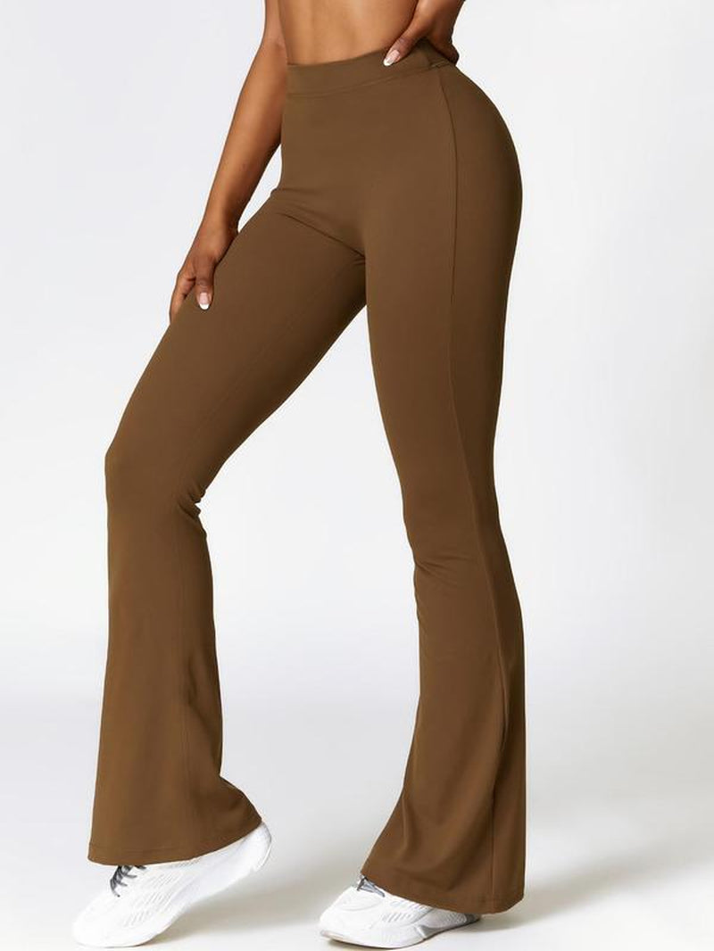 Women'S Solid Ruched Flare Leg Sports Leggings, High Waist Tight-Fitting Bell Bottom Pants for Gym Yoga Workout, Ladies Sportswear Clothing for Indoor Outdoor Wear, Women'S Tight Pants, Tummy Control
