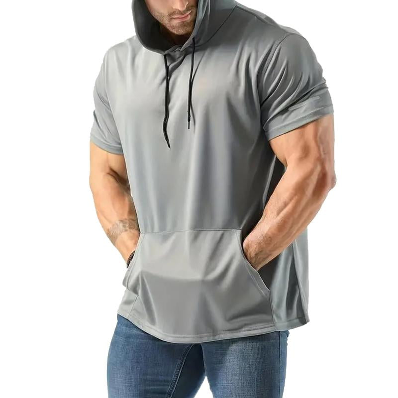 Men'S Muscle Moisture Wicking Shortsleeve Athletic T-Shirt Solid Color Versatile Casual Workout Essentials Hoodie-Beige Plain Springtok Activewear Training Menswear
