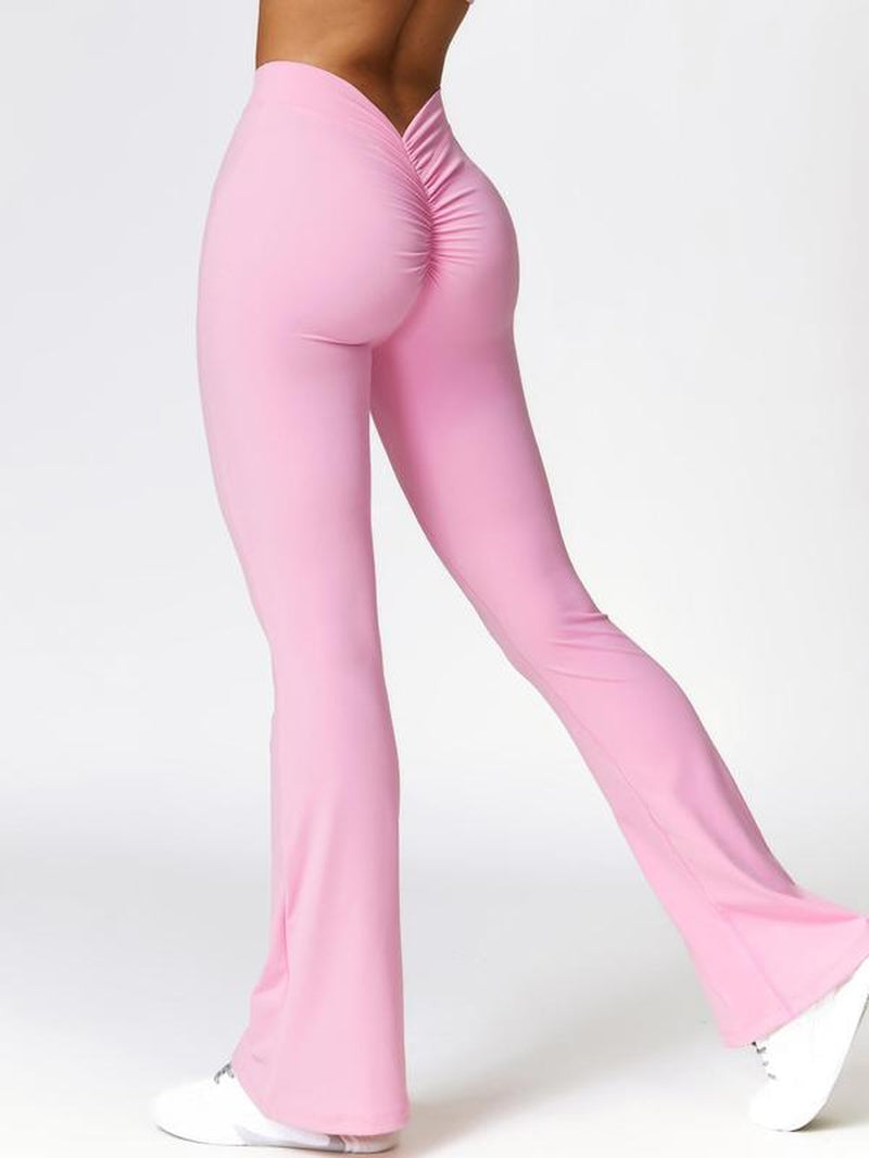 Women'S Solid Ruched Flare Leg Sports Leggings, High Waist Tight-Fitting Bell Bottom Pants for Gym Yoga Workout, Ladies Sportswear Clothing for Indoor Outdoor Wear, Women'S Tight Pants, Tummy Control