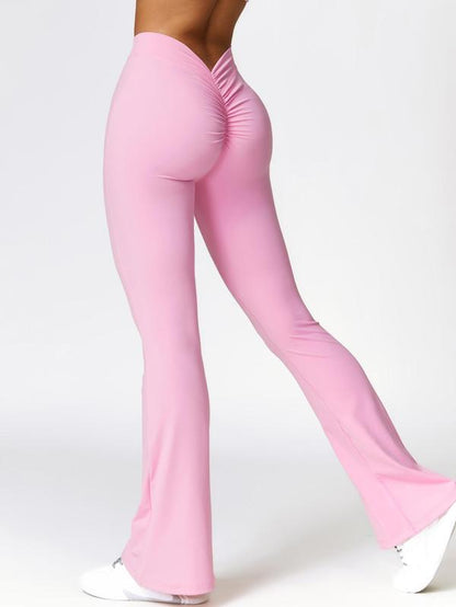 Women'S Solid Ruched Flare Leg Sports Leggings, High Waist Tight-Fitting Bell Bottom Pants for Gym Yoga Workout, Ladies Sportswear Clothing for Indoor Outdoor Wear, Women'S Tight Pants, Tummy Control