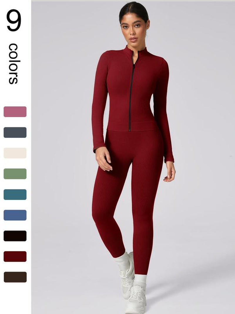 Women'S Plain Tracksuit Set, Comfort Sports Zip up Crop Jacket & High Waist Leggings, Ladies Spring & Fall Clothes, Gym Wear, Sweatsuit, Outfit Sets for Women, Yoga Clothes Set, Athletic Tracksuit, Elegant Gym Outfits, Workout Sets for Women