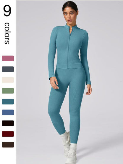 Women'S Plain Tracksuit Set, Comfort Sports Zip up Crop Jacket & High Waist Leggings, Ladies Spring & Fall Clothes, Gym Wear, Sweatsuit, Outfit Sets for Women, Yoga Clothes Set, Athletic Tracksuit, Elegant Gym Outfits, Workout Sets for Women